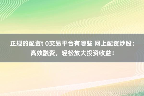 正规的配资t 0交易平台有哪些 网上配资炒股：高效融资，轻松放大投资收益！